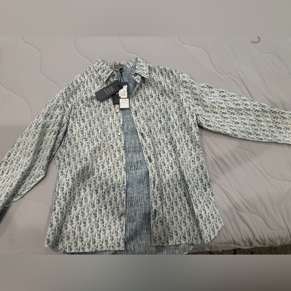 ✖️SOLD✖️ BNWT Dior Blue and White Oblique Kasuri Cotton Denim Button Down Sz 42
